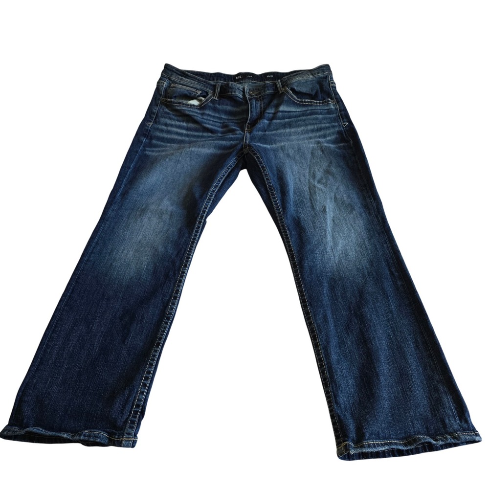 BKE Derek Straight Leg Jeans Mens 38x30 Blue Medium Wash Thick Stitch GBP12179